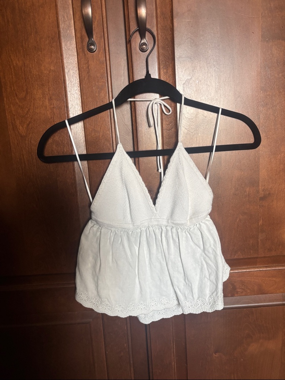 White Eyelet Trim Halter Camisole Top